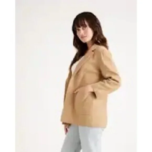 Quince Organic Cotton Tan Camel Knit Blazer Cardigan Pockets Womens XS - Picture 2 of 7